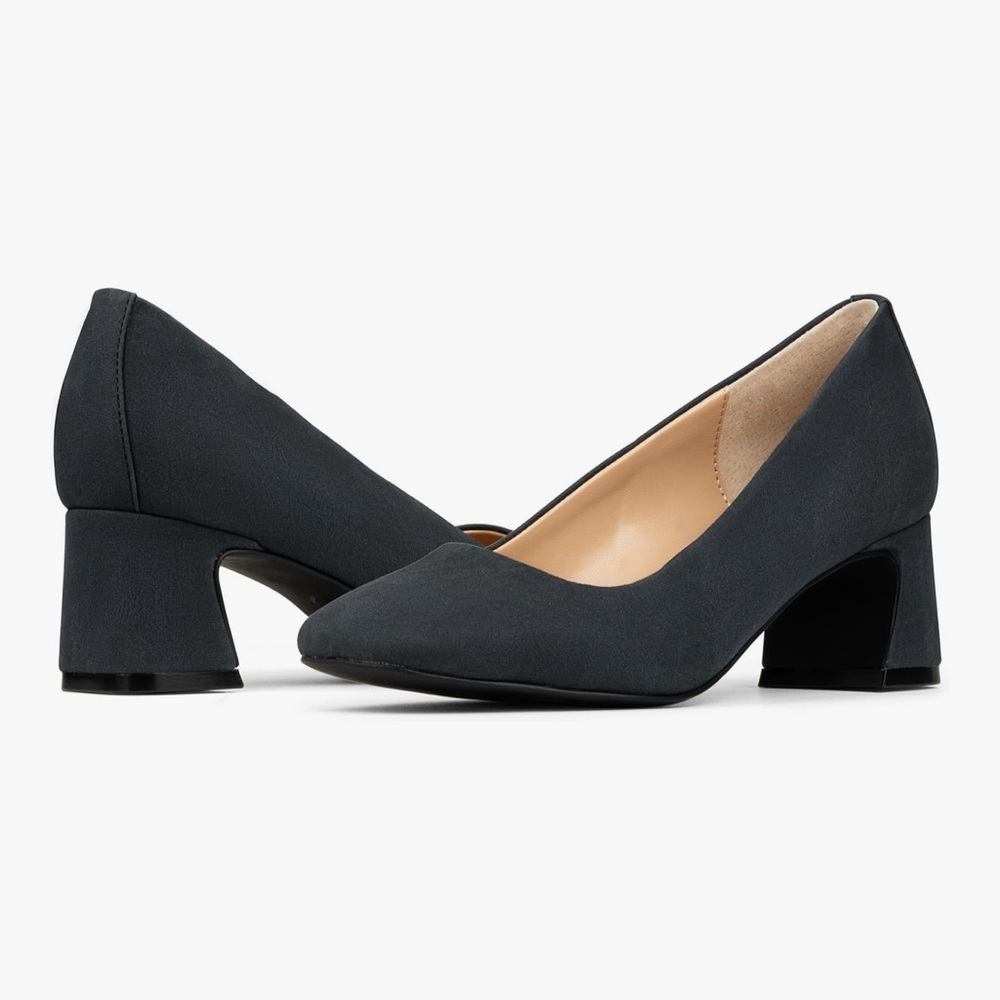 NWOB NYDJ Women's Fay Mid Heel Pump Charcoal Grey/Navy Suede Size 11 Square Toe